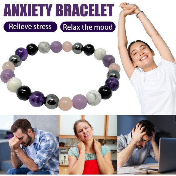 4 Styles Black Tourmaline Rose Quartz Lepidolite White Howlite Hematite Round Bead Bracelet For Stress Reduction, Crystal Gift