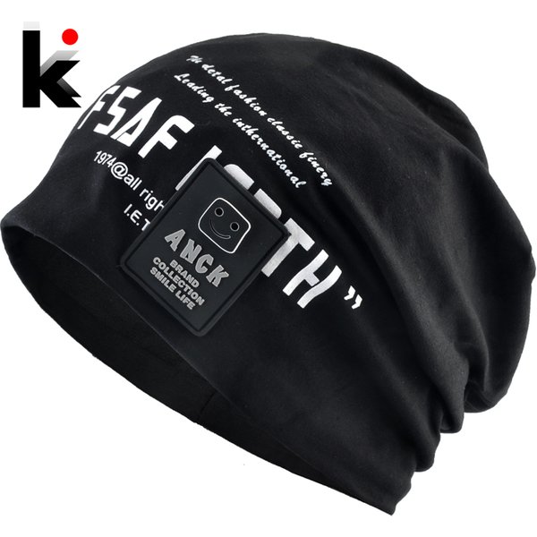 Bonnet homme chapeaux automne extérieur mince décontracté Skullies bonnets impression lettres Streetwear Hip Hop Bonnet Gorras hommes printemps chapeau