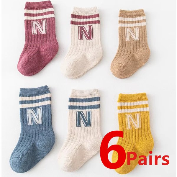 1/3/6 paires enfants tricot doux mignon lettre chaussettes bébé moyen Tube bas longues chaussettes pour infantile enfant en bas âge garçons filles chaussettes décontractées