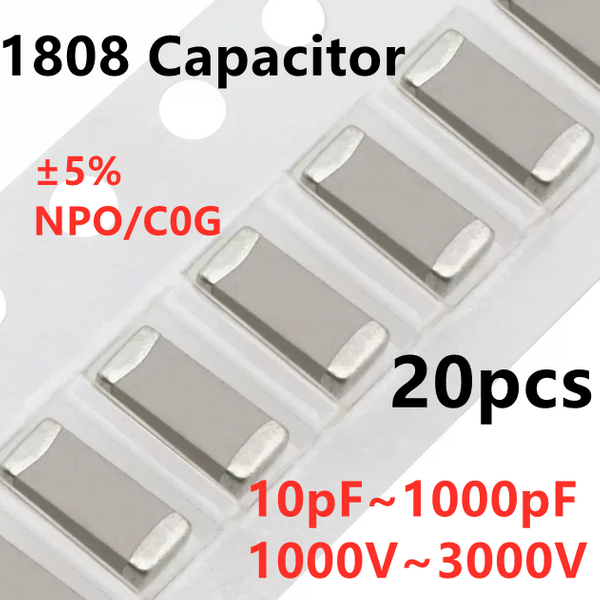 20 Stück 1808 SMD-Kondensator 10/12/15/20/22/27/33/39/47/56/68/82/100/120/150/180/220/330/470/560/680PF 1NF NPO C0G 1000V 2KV 3KV