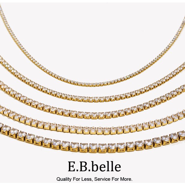 E.B.belle 2mm3mm4mm5mm Shiny Luxury 3A Zircon Tennis Chain Necklaces For Woman Stainless Steel Gold Plated Bridesmaid Necklace