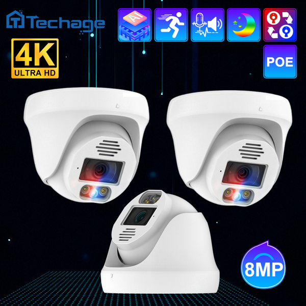 Techage 8MP 4K PoE IP-Kamera mit KI-Personenerkennung, Farbnachtsicht, Innen-Dome-Kamera für NVR-System, Videoüberwachung, ONVIF