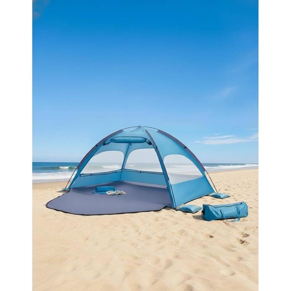 Strandzelt-Sonnenschutz für 3 Personen, UPF 50+ Schutz, tragbares Strandzelt mit Tragetasche und Bodenanker, leichter Strandschirm für Camping, Angeln, Picknicks, Sonnenschutz