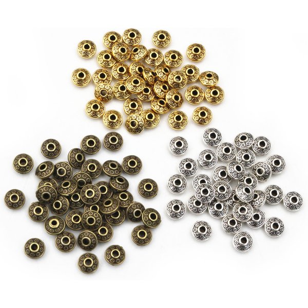 100 pièces 6x6x3.5mm Bronze Antique or argent plaqué perles d'espacement boule sertissage fin perles bouchon pour bricolage fabrication de bijoux résultats
