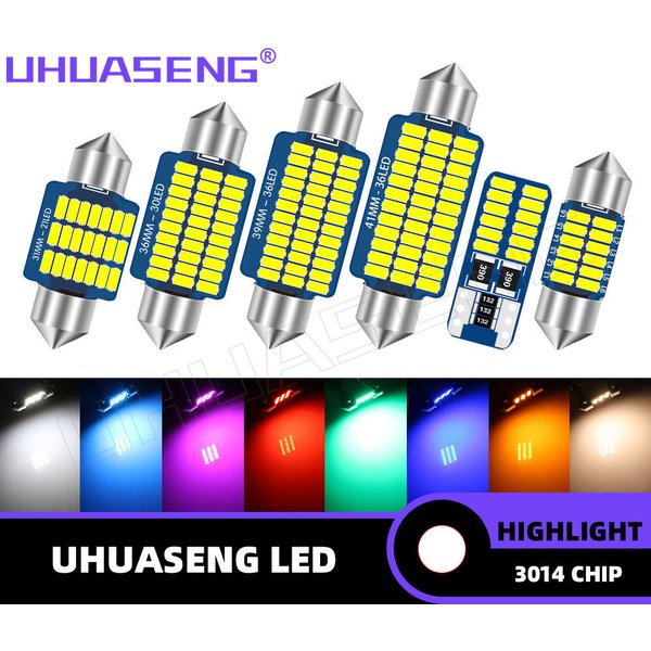 UHUASENG 2 pièces C5W rouge bleu rose blanc chaud C10W ampoule Led T10 W5W BA9S T4W feston 28mm 31mm 36mm 39mm 41mm lampe de signalisation lumière de voiture