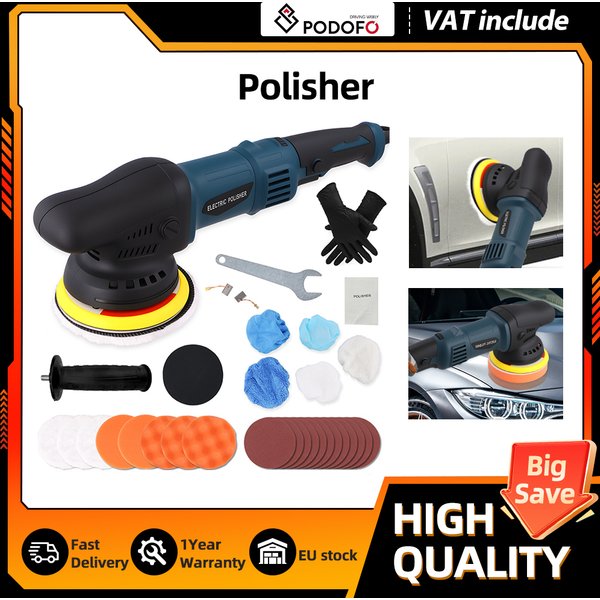 Polisseuse électrique Podofo 980W, polisseuse orbitale de 5 pouces, 550-3300 tr/min pour le cirage, le detailing et le polissage des voitures