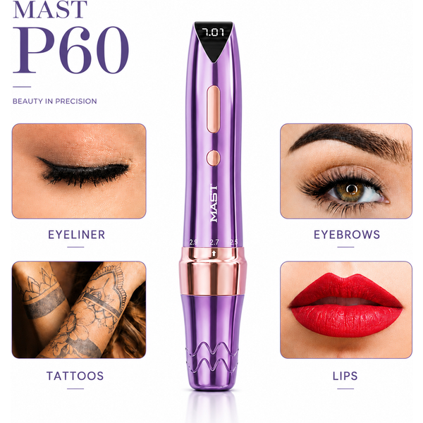 Mast P60 Machine de Tatouage pour Maquillage Permanent 5 Courses Réglables Affichage Numérique LED Design Léger pour Sourcils, Liner des Yeux et Lèvres