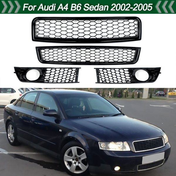 Für Audi A4 Vorderer Oberer Kühlergrill B6 Limousine 2002 2003 2004 2005 Wabengrill Nebelscheinwerfergitter Hochglanz Schwarz Zubehör