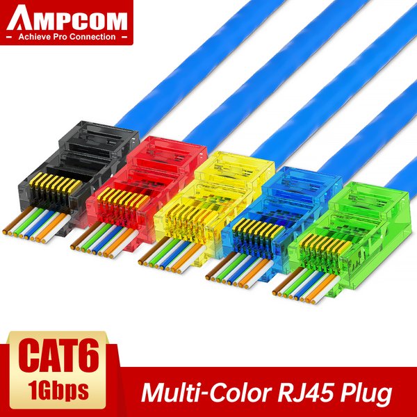 AMPCOM RJ45-Stecker Cat6 Pass Through-Anschlüsse EZ zum Crimp Modularer Netzwerkanschluss für Computer-Hardware, verseiltes UTP-Kabel