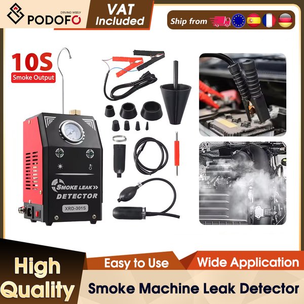 Podofo 12V Automotive Rauchmaschine Lecksucher mit Luftpumpe Messbecher DC EVAP Vakuum-Diagnosetester für Rohrsysteme