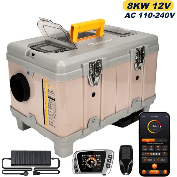 8KW 12V/220V Tragbarer Diesel-Lufterhitzer mit Selbstreinigungsfunktion & Bluetooth-App, Höhlenmodus Auto-Dieselheizung für Wohnmobile, LKW, Transporter