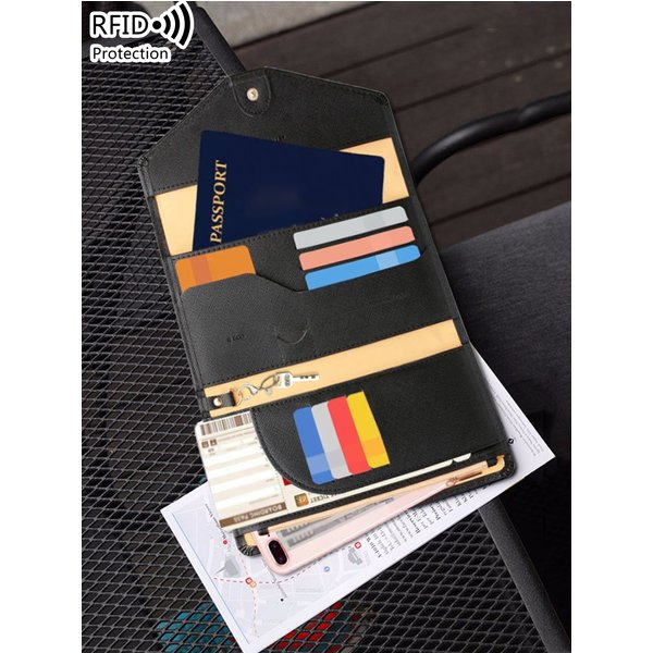 Reisebrieftasche, RFID-Passport, Kreditkartenetui, multifunktionales Ausweis-/Bargeld-/Familienpass-Set, Reisepass-Clip für Damen und Herren