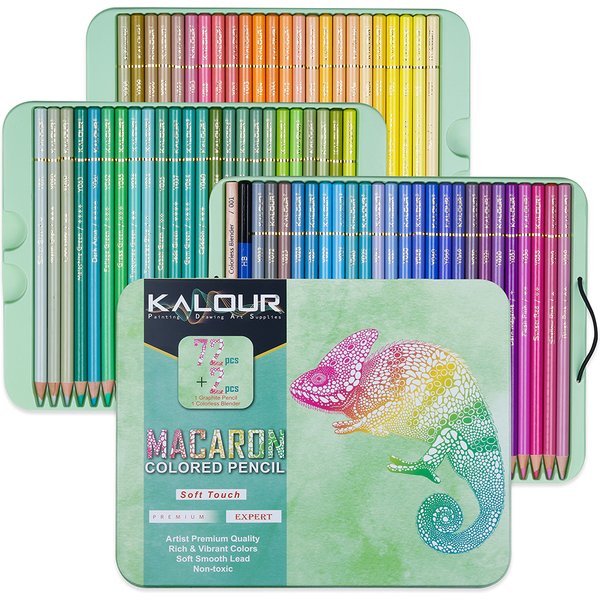 KALOUR 72 pièces Macaron crayons de couleur ensemble fer boîte-cadeau bois souple dessin ensemble de crayons pour artiste coloriage Art fournitures