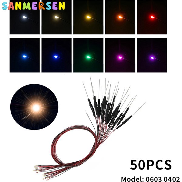 50 pièces/ensemble 0402 0603 SMD lampe filaire Micro Litz Led puce pré-soudée filaire 30cm 12V bricolage ferroviaire modèles de construction scènes jouet lumière