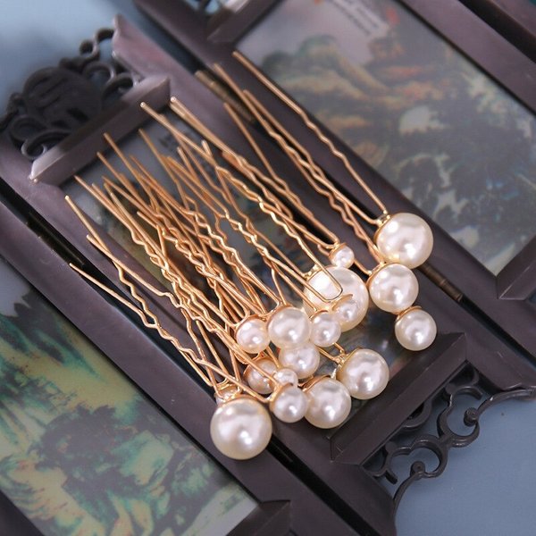 Épingle à cheveux dorée, 18 pièces, vent ancien, embellissement, petite épingle à cheveux en perles, Costume ancien, coiffure Hanfu