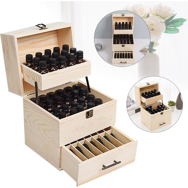Holzbox für Ätherische Öle mit 59 Fächern, Hochwertige 3-Schicht-Verpackungsbox für Ätherische Öle
