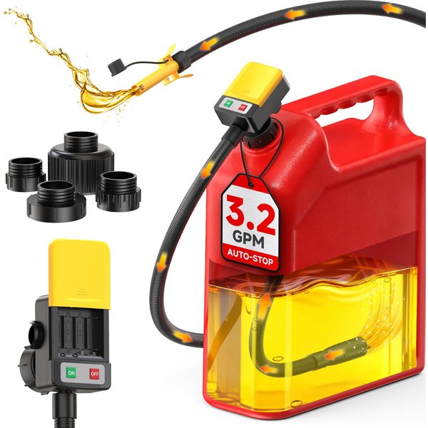 Taskstar Ölpumpe, Kraftstofftransferpumpe, 3,2 GPM, mit 51-Zoll-Schlauch, automatische Transferpumpe mit automatischem Stopp-Sensor, Leckschutz
