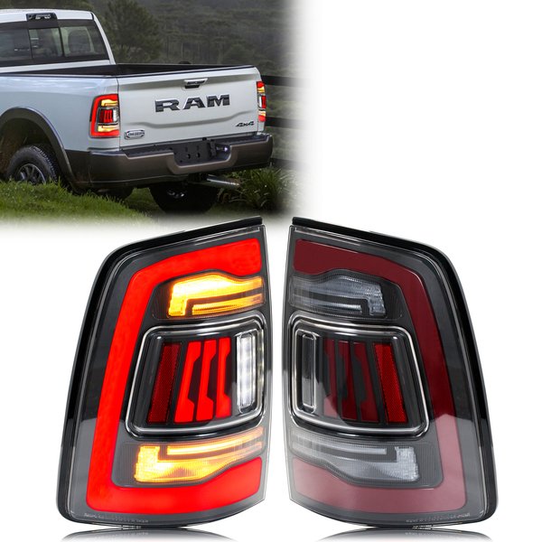 LED-Rückleuchten für Dodge Ram 1500 2500 3500 2009–2018, 4. Generation, sequentielles gelbes Blinker, klare rote Rückleuchten-Baugruppe