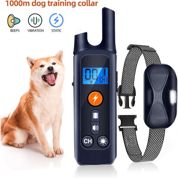 Collier d'Entraînement pour Chien, Étanche, Rechargeable, 1000m, Télécommande, Choc Électrique avec Son de Vibration
