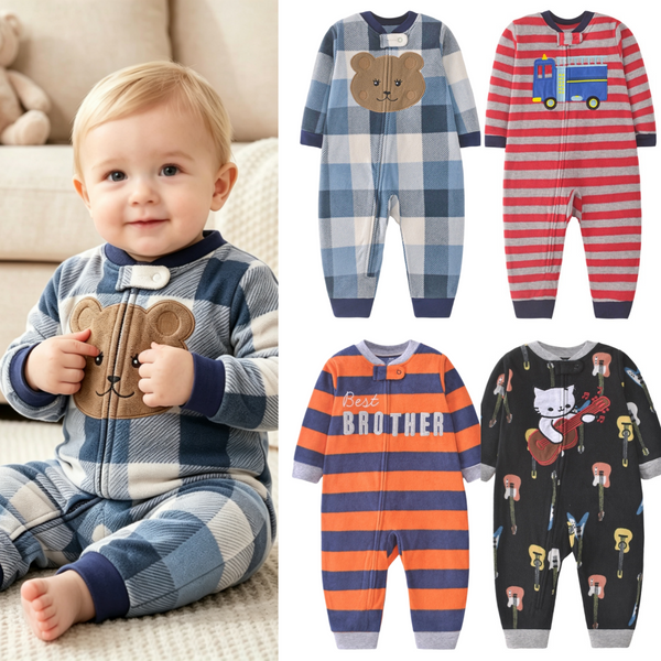 Combinaison polaire zippée pour bébés garçons 2026, barboteuse à manches longues pour tout-petits, imprimé dessin animé, tenue chaude une pièce automne-hiver pour bébés