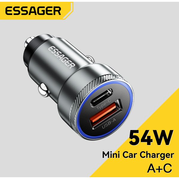 Essager 54W USB Car Charger 5A Fast Charing QC 3.0 PD 3.0 SCP AFC USB Type C Car Phone Chargers For iPhone Huawei Samsung Xiaomi
