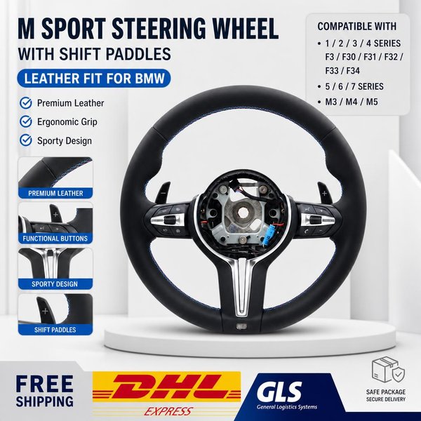 M Sport Lenkrad mit Schaltwippen aus Leder, passend für BMW 1 2 3 4 Serie F3 F30 F31 F32 F33 F34 5 6 7 Serie M3 M4 M5 Lenkrad