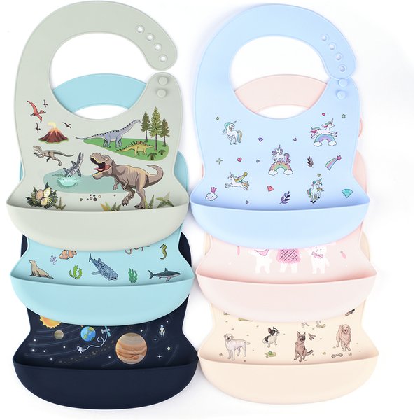 LOFCA 1pc Silicone Bibs For Kids Newborn Baby Bibs Waterproof Silicone Feeding Baby For Toddler Breakfast Feedings Adjustable