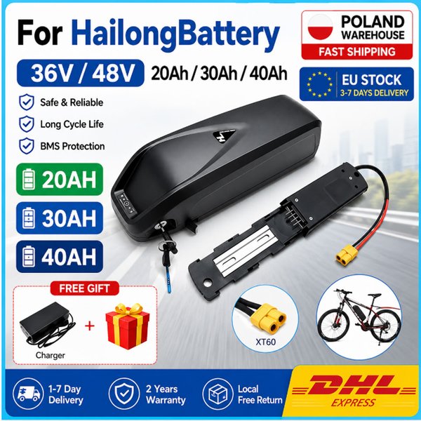 Hailong Lithium-Akku für Elektrofahrräder mit großer Reichweite und schnellem Laden, 36V 48V 20Ah/30Ah/40Ah, hohe Leistung, integriertes BMS, Ersatzakku, kompatibel mit 500W bis 1500W E-Bike-Motoren