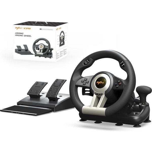 PXN V3 PRO PC-Rennlenkrad mit Pedalen, 180° ° USB-Lenkrad für PC/PS3/PS4/Xbox One/Series X/S/Switch