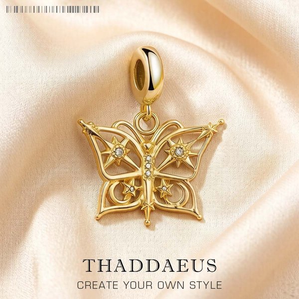 Anhänger aus 925er-Sterlingsilber, magischer Schmetterling, Gold, Charm, neuer trendiger Damen-Edelschmuck, Glücksgeschenk