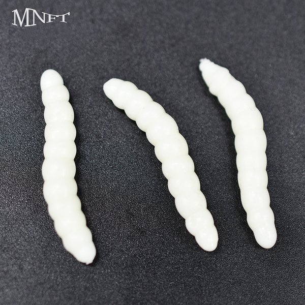 MNFT 50 Stück Angelköder, 3,8 cm, lebensechter Wurm, Made Grub, weicher Köder, Silikon, künstliche Regenwurmköder, Geruch, Garnelenzusatz, Bass