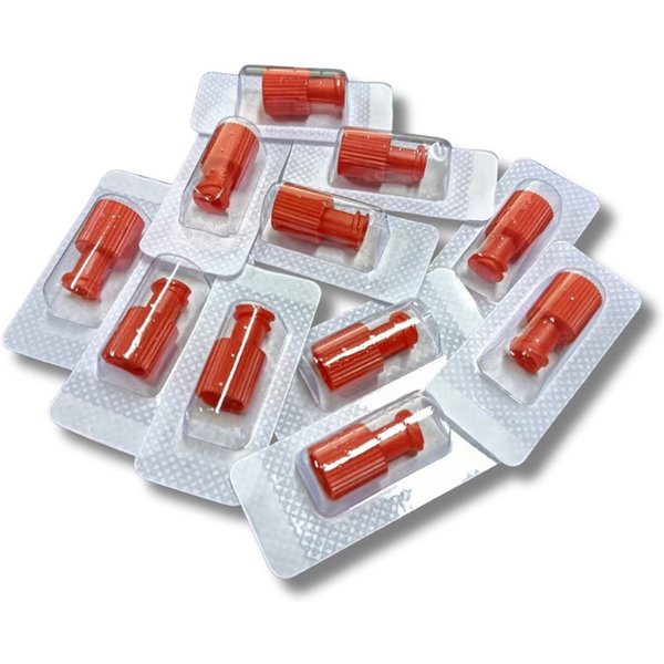 A03F-Doppelfunktions-Luer-Lock-Kappen, 100 Stück, für männliche/weibliche Anschlüsse, sterile Luer-Stopper, rote Verschlusskegel