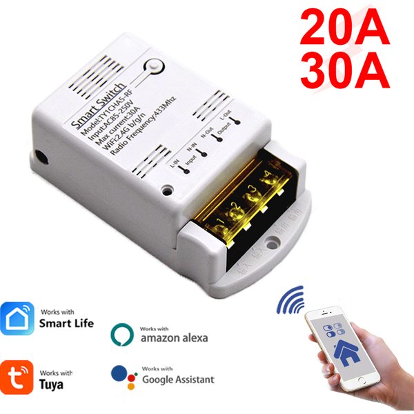 Wifi 30A 20A Relais Home Automation Modul 12V 85-250V 220V Smart Switch RF Controller smartLife Tuya Fernbedienung Alexa Google