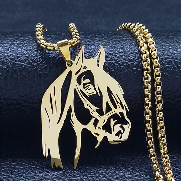 Pferdekopf-Anhänger Halskette für Damen/Herren Edelstahl Tier Pferd Accessoires Kettenhalsketten Schmuck Colar Masculino N2026