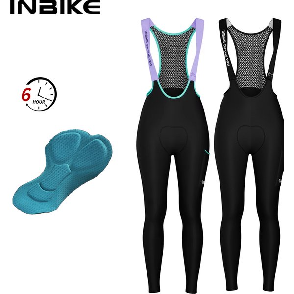 INBIKE Professionelle Radsport-Trägerhose für Damen, Winter-Fleece Fahrrad-Bekleidung, Hose mit 3D-Polsterung, Rennradhose für Frauen