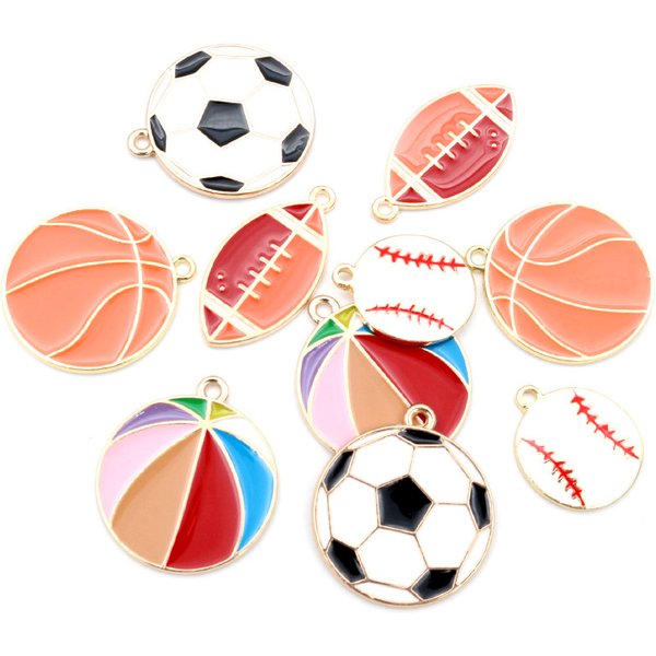 Breloques de sport en émail pour bricolage, football, basket-ball, rugby, bijoux, boucle d'oreille, bracelet, collier, fournitures de résultats, 10 pièces