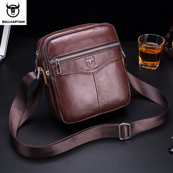 BULLCAPTAIN-Sac Messager en Cuir pour Homme, Mini Sac Compact, Multifonctionnel, Voyage Courte Distance, Décontracté, Marque, Initié