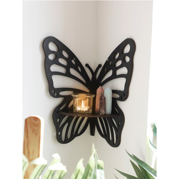 Étagère d'affichage en cristal papillon, support en bois, décoration d'angle, porte-bijoux mural, évaluation pour la décoration intérieure