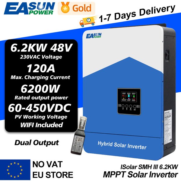 EASUN 6200VA 6200W hybrydowy inwerter słoneczny 48VDC MPPT 80A 450VDC PV Inversor czysta fala sinusoidalna wejściowego z obsługą Wi-Fi BMS