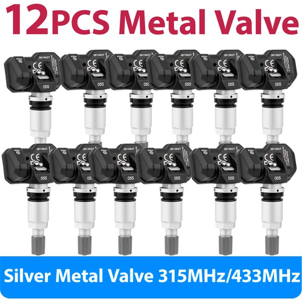 12 Stück LAUNCH X431 RF-Sensor TPMS-Sensor 315MHz/433MHz Dual-Frequenz Schraubbarer Metallventil (Einstellbarer Winkel) Reifendruckkontrollsystem Prog