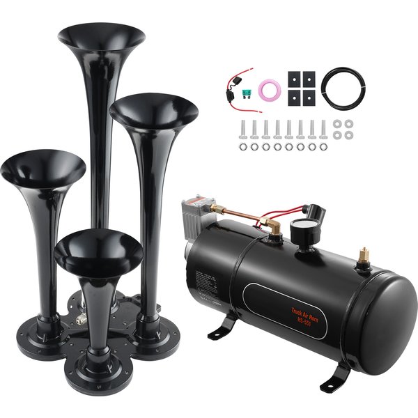 SucceBuy Zughörner-Set, 4 Trompeten-Lufthupen-Set, 150 dB Zughörner, 12 V, 120 psi Luftkompressor für Auto, LKW, Zug, Van, Boot, Pickup