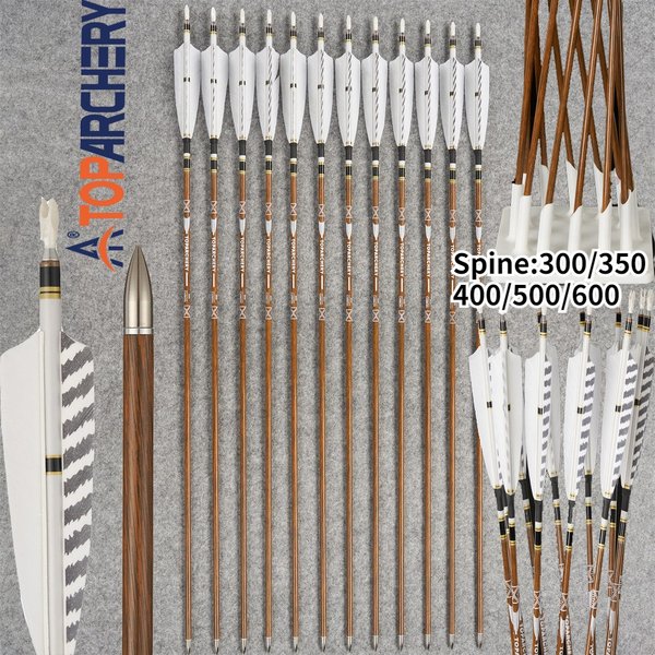 12/24 pièces, flèches en carbone pur pour tir à l'arc, 31 pouces, Spine 300/350/400/500/600, ID 6,2 mm, pour arc traditionnel et recurve, accessoires d'entraînement