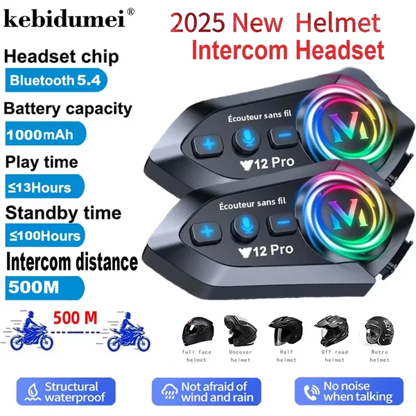 Y12 Pro double micro casque de moto interphone casque sans fil mains libres appel étanche lecteur de musique haut-parleur FM Radio écouteur