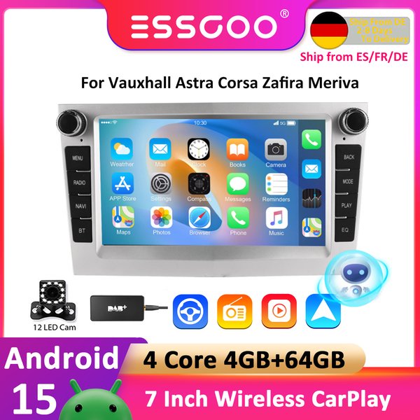 ESSGOO 2 Din 7 pouces Android 15 autoradio CarPlay pour Opel Astra H G J Zafira B Corsa C D Antara Vectra Vivaro GPS Autoradio