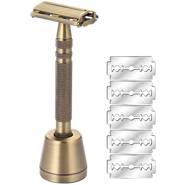Butterfly Open Safety Razor for Men Safety Razor with 5 Blades Fits All Double Edge Razor Blades