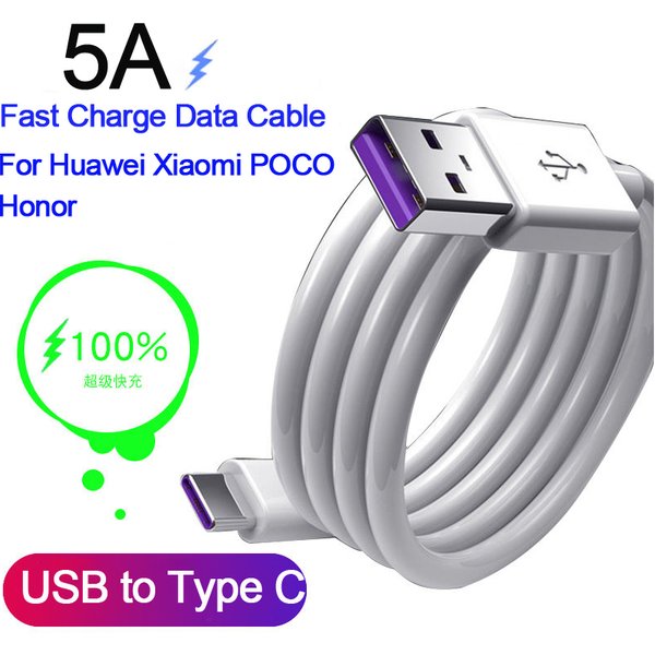 Câble USB Type C 5A, cordon de données de charge rapide pour Samsung Galaxy S23 Xiaomi 12S Redmi Huawei, chargeur de batterie externe pour téléphone