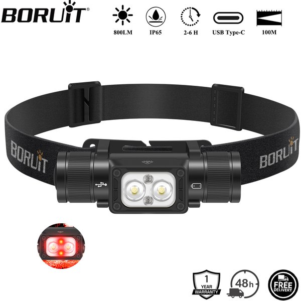 BORUiT HP340 800LM LED Powerful Headlamp Type-C Rechargesble Headlight Waterproof Camping Fishing Head Torch Lantern
