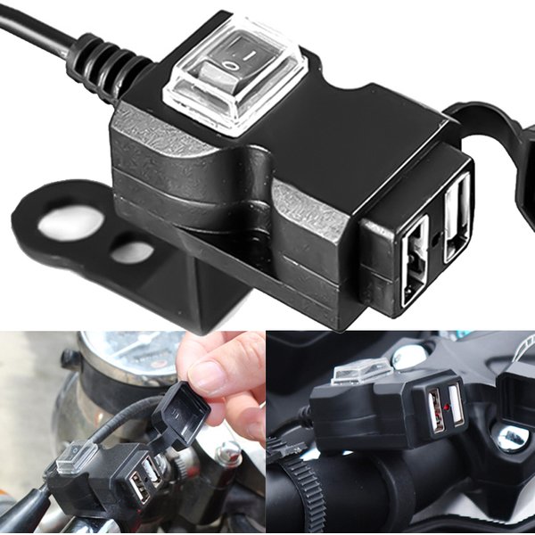 Adaptateur de chargeur de guidon de moto double USB 12V-24V, prise d'alimentation étanche pour iphone samsung huawei
