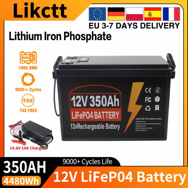 12V 200Ah 350Ah Lifepo4 Lithium-Batterie mit 100A BMS, 9000+ Zyklen für Wohnmobile, Offroad-Fahrzeuge, Off-Grid-Angelboote, Solarsystem-Batterie