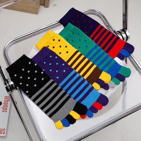 5 Pairs Large Mens Colorful Toe Socks Spring Autumn High Quality Cotton Bright Color Fashion Striped Happy Socks 5 Fingers EU46